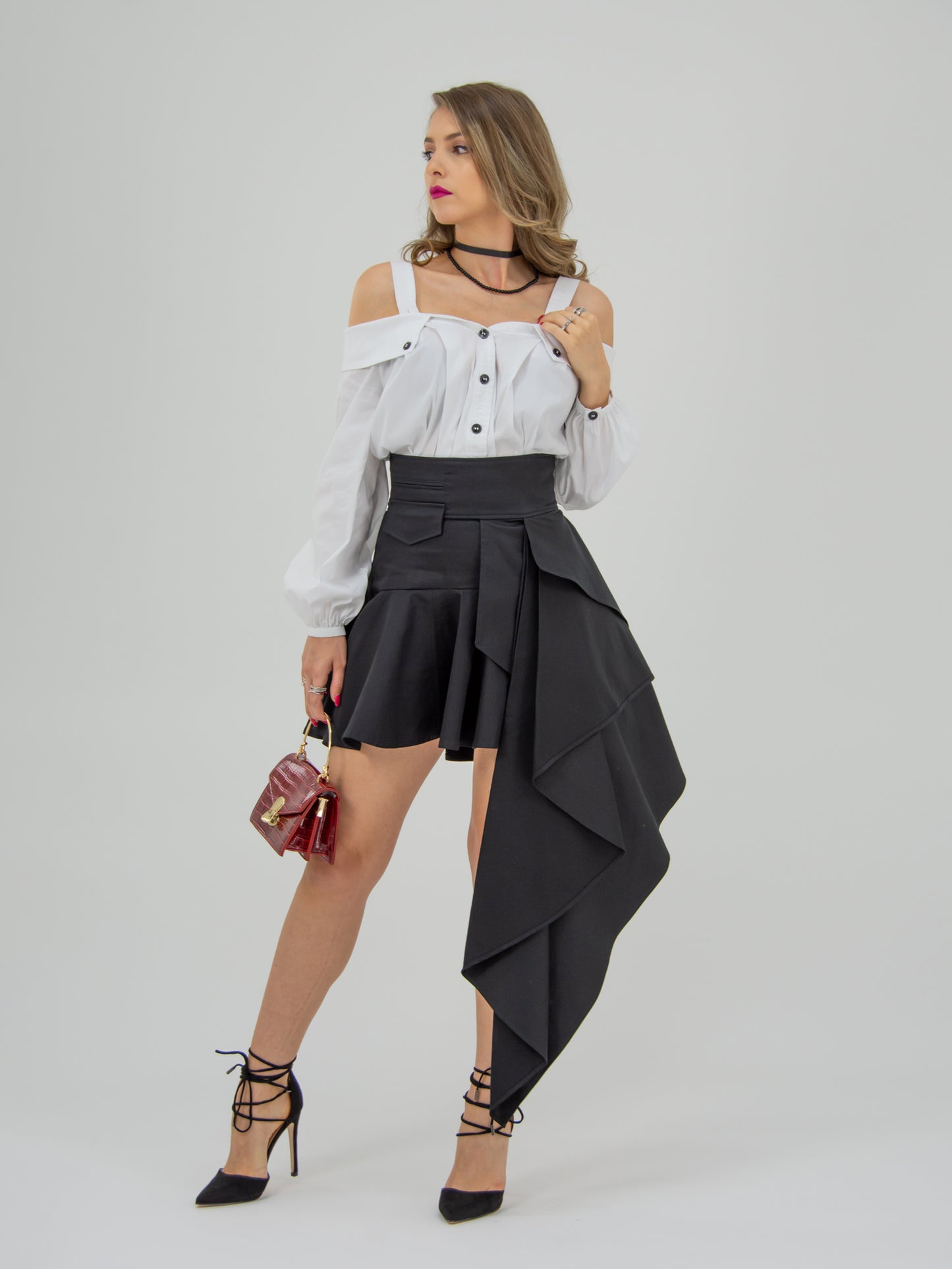 Classic Innovation Off-Shoulder Poplin Shirt by Tia Dorraine Women's Luxury Fashion Designer Clothing Brand