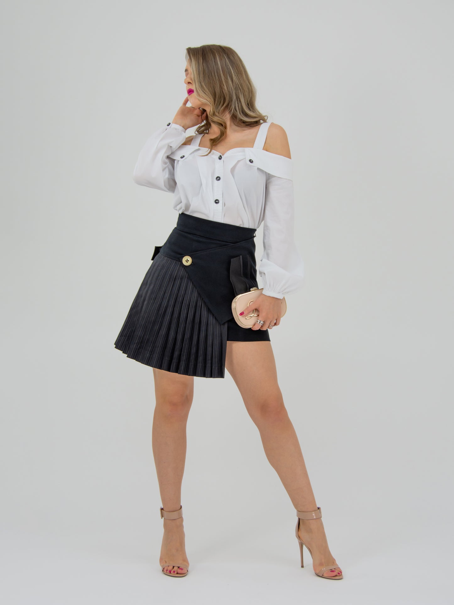 Classic Innovation Off-Shoulder Poplin Shirt by Tia Dorraine Women's Luxury Fashion Designer Clothing Brand