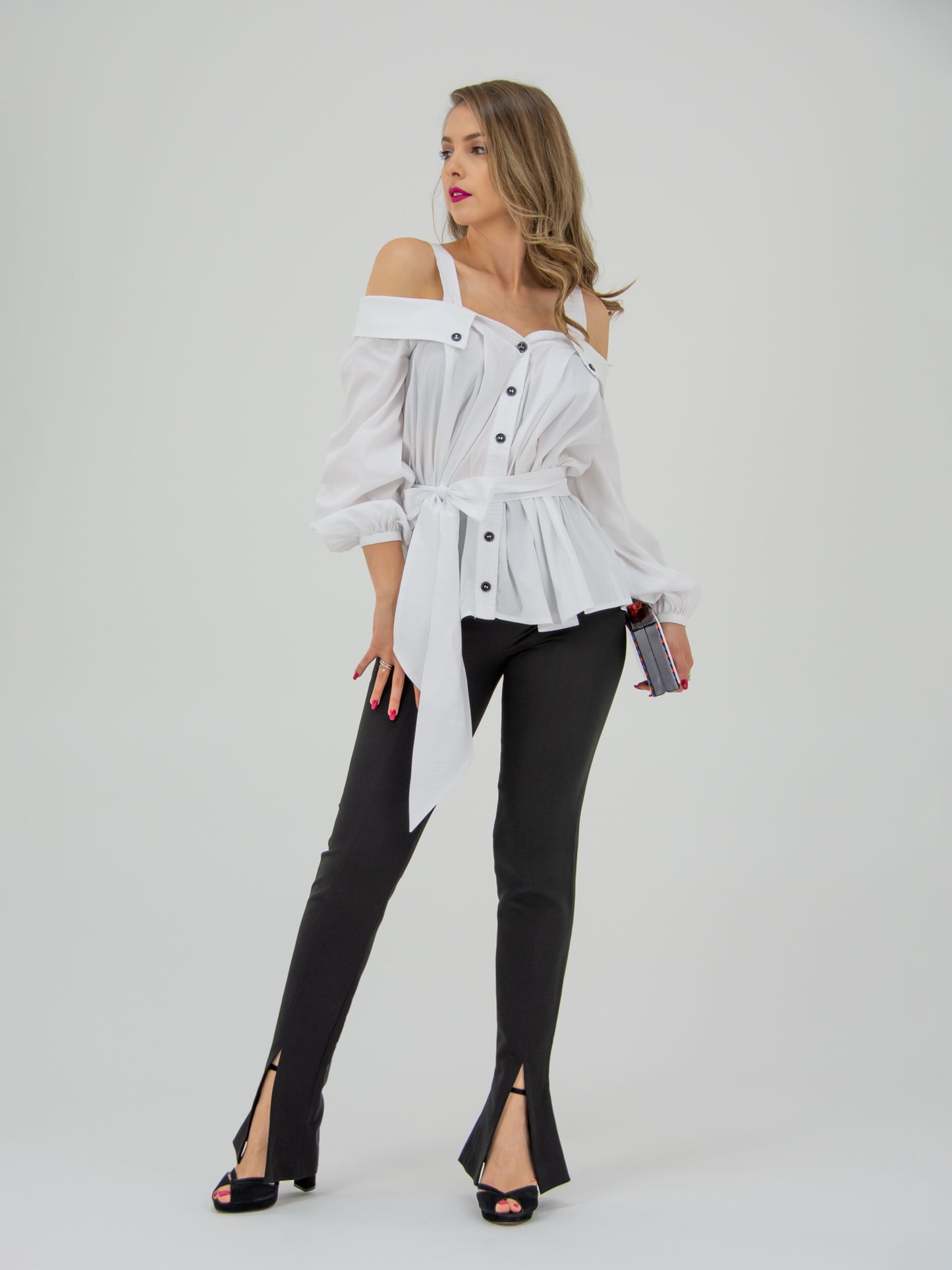 Classic Innovation Off-Shoulder Poplin Shirt by Tia Dorraine Women's Luxury Fashion Designer Clothing Brand