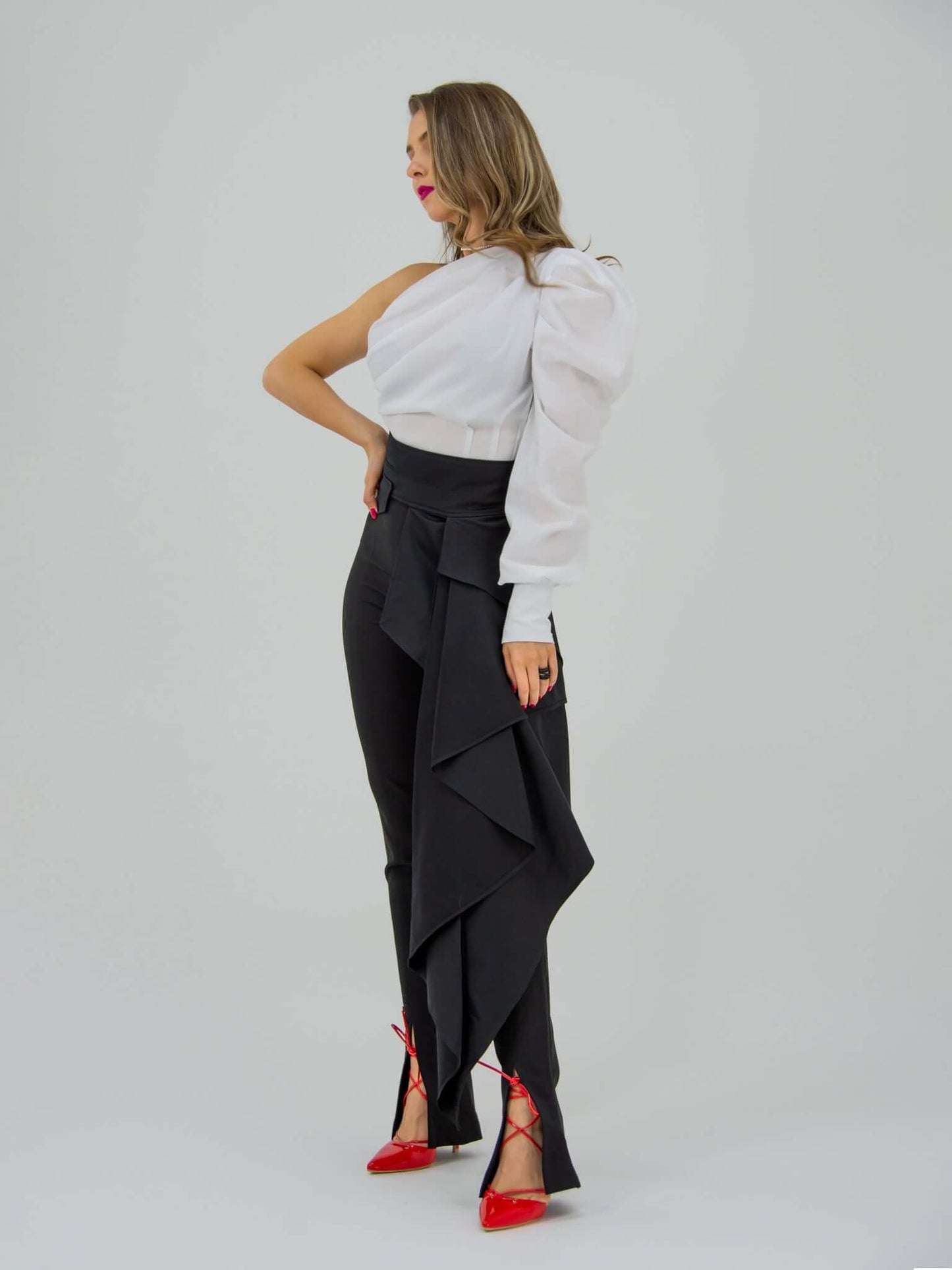 Double Identity One-Shoulder Poplin Shirt by Tia Dorraine Women's Luxury Fashion Designer Clothing Brand