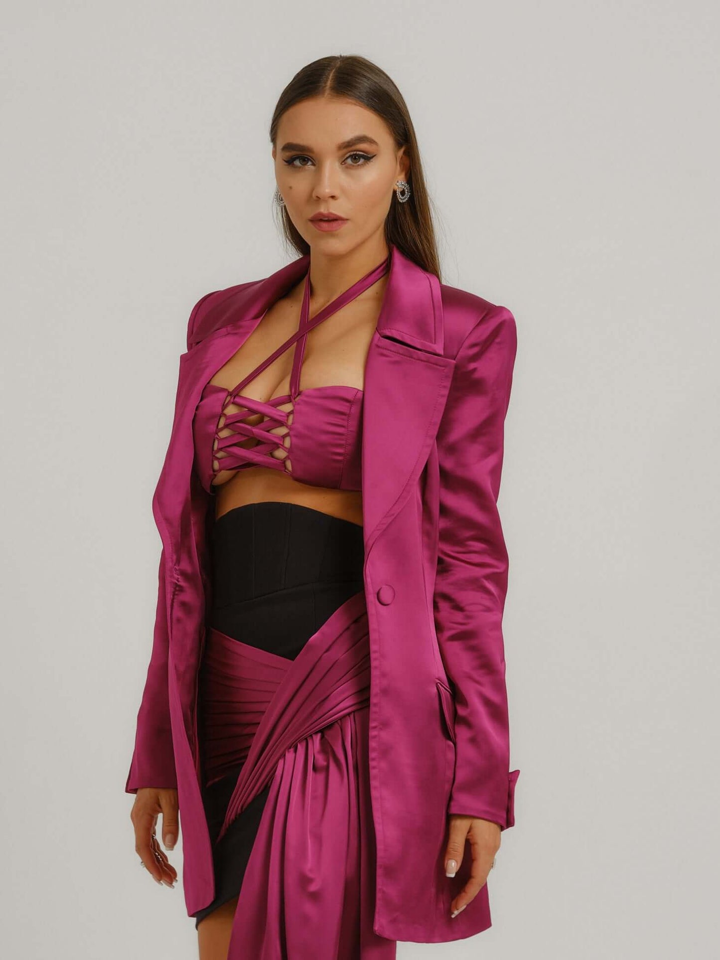 Midnight Sky Hourglass Blazer - Magenta Haze by Tia Dorraine Women's Luxury Fashion Designer Clothing Brand