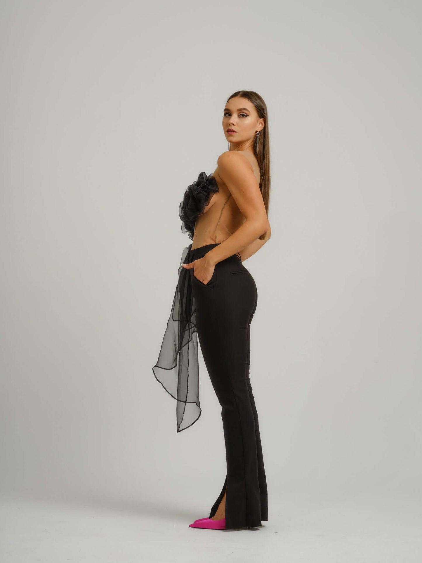 Double Identity Slim Trousers With Slits by Tia Dorraine Women's Luxury Fashion Designer Clothing Brand