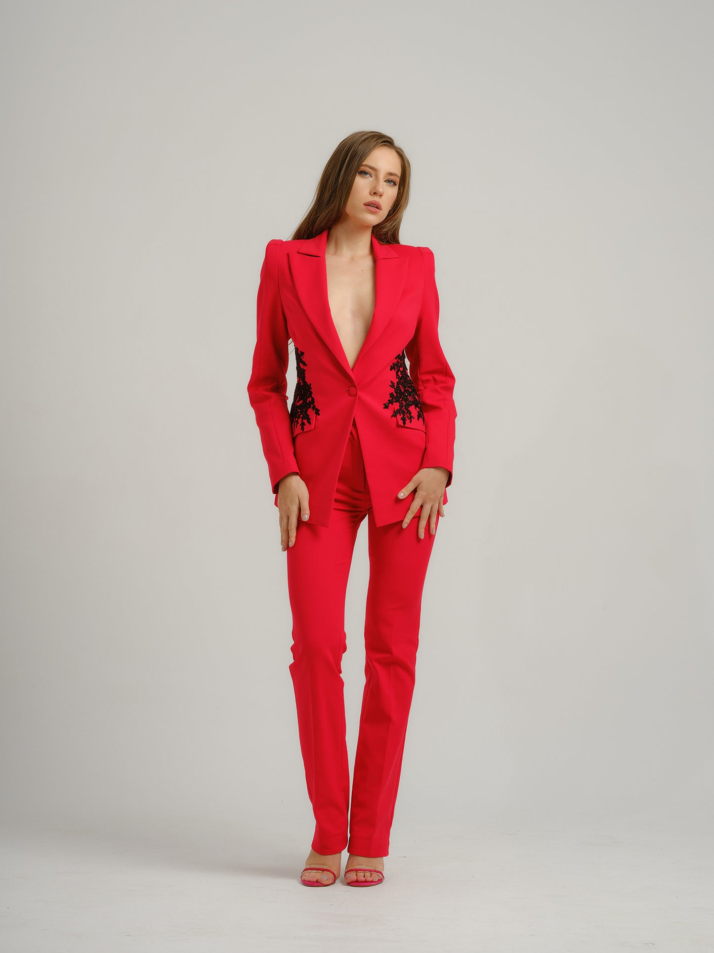 Fantasy Tailored Suit with Embroidery - Red by Tia Dorraine Women's Luxury Fashion Designer Clothing Brand