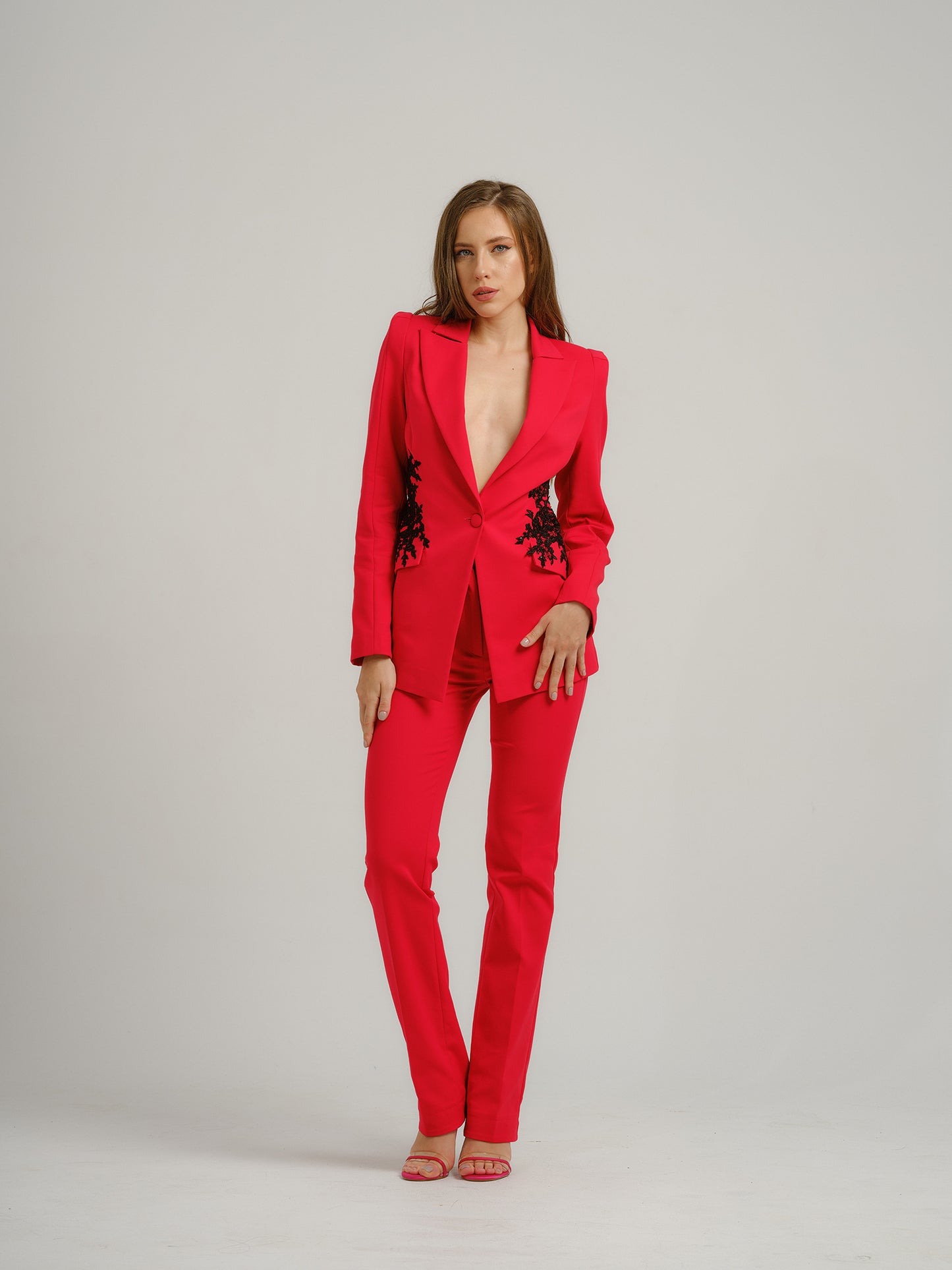 Fantasy Tailored Suit with Embroidery - Red by Tia Dorraine Women's Luxury Fashion Designer Clothing Brand