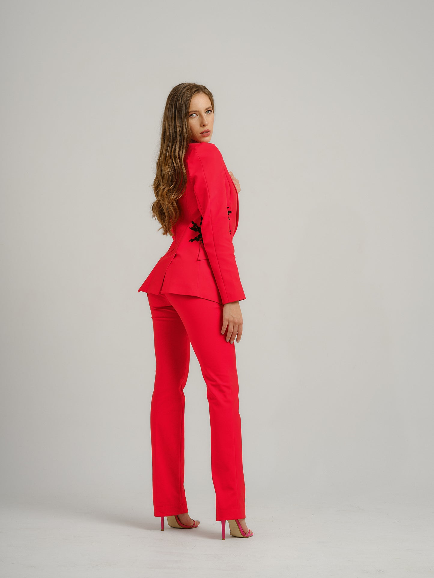 Fantasy Tailored Suit with Embroidery - Red by Tia Dorraine Women's Luxury Fashion Designer Clothing Brand