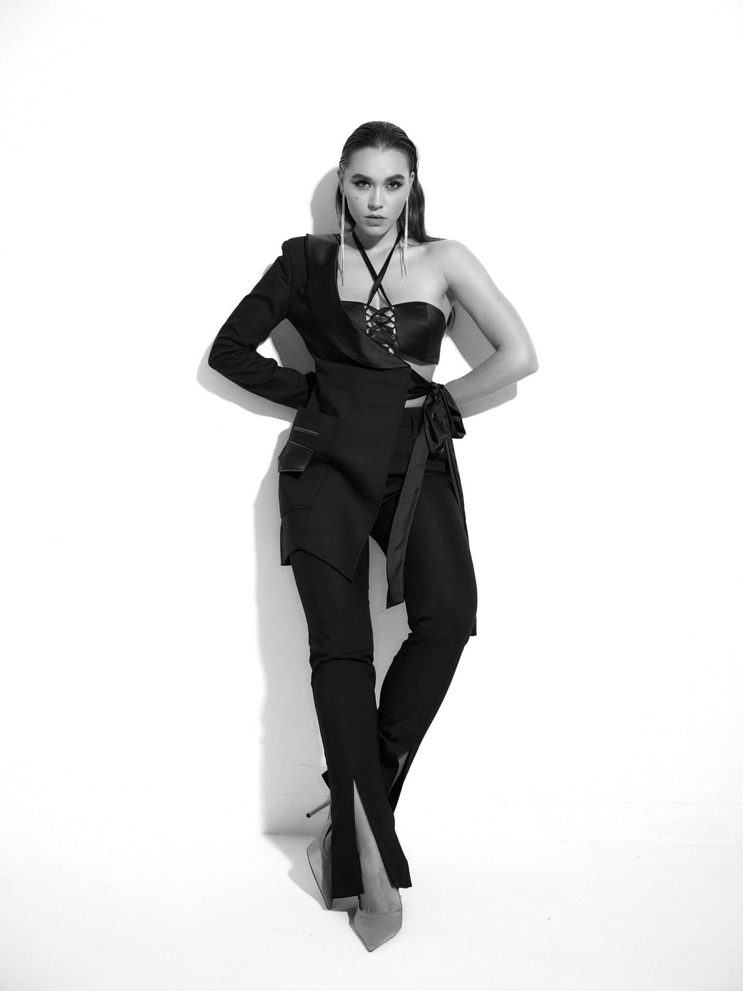 Double Identity Slim Trousers With Slits by Tia Dorraine Women's Luxury Fashion Designer Clothing Brand