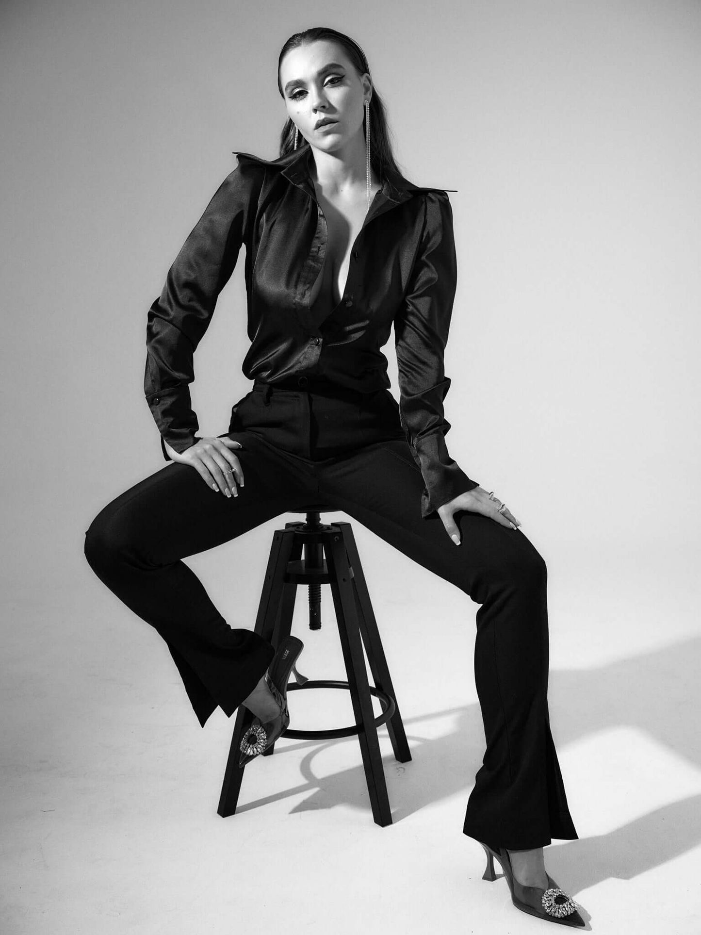 Royal Azure Fitted Satin Shirt by Tia Dorraine Women's Luxury Fashion Designer Clothing Brand