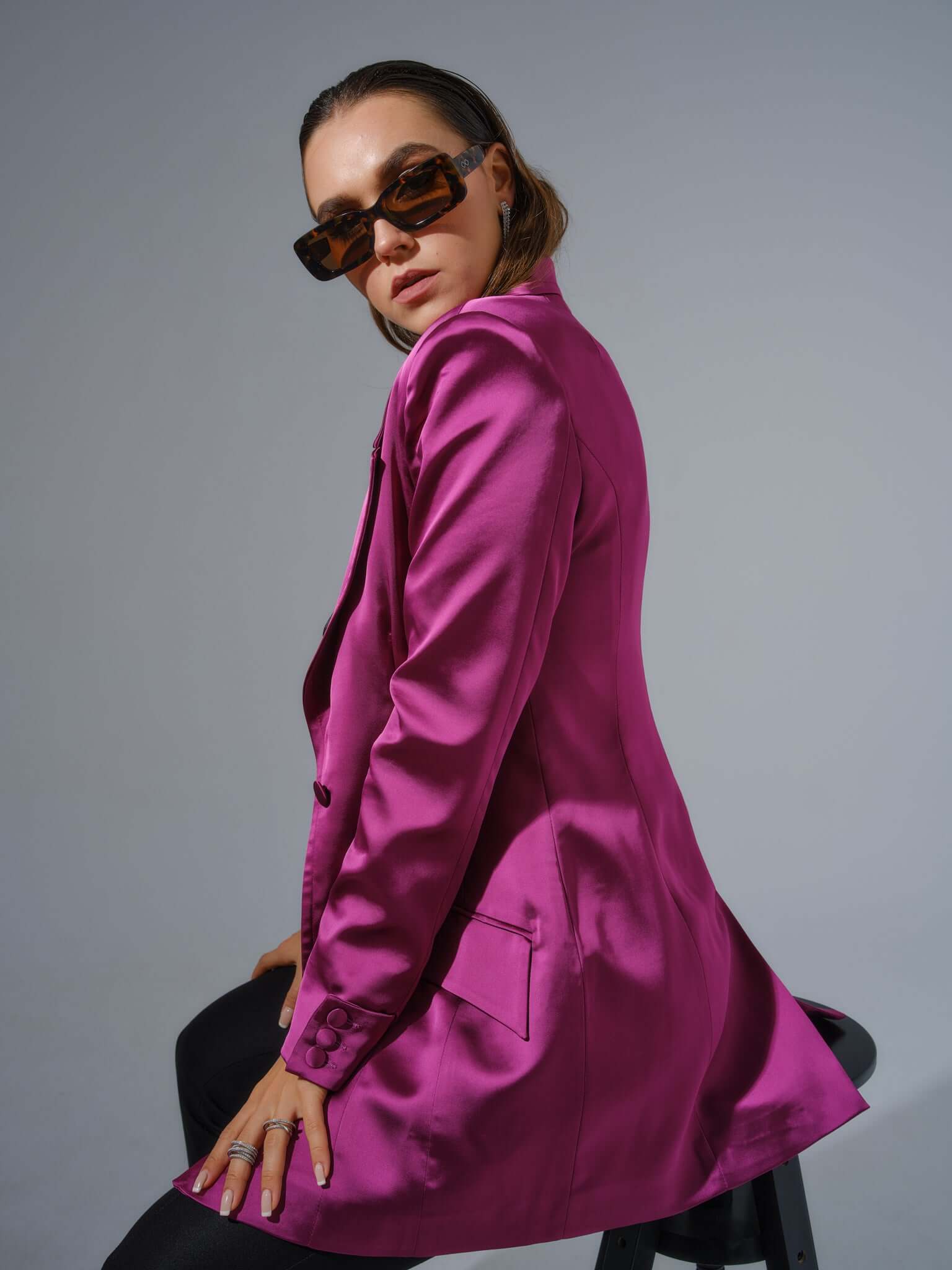 Midnight Sky Hourglass Blazer - Magenta Haze by Tia Dorraine Women's Luxury Fashion Designer Clothing Brand