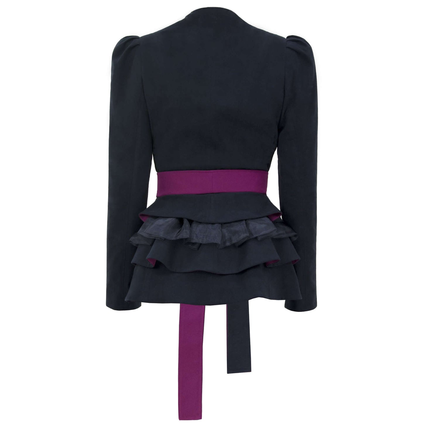 Black Meets Royal Ruffled Blazer by Tia Dorraine Women's Luxury Fashion Designer Clothing Brand