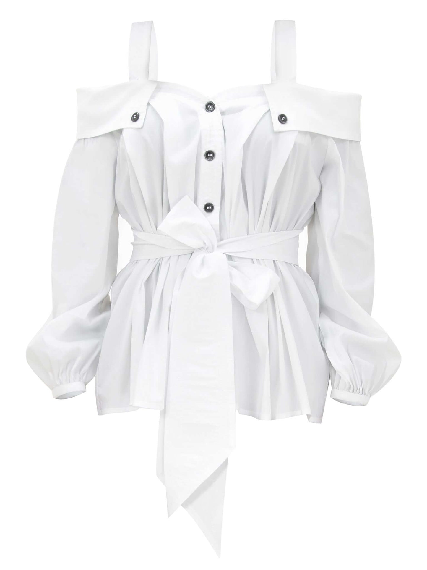 Classic Innovation Off-Shoulder Poplin Shirt by Tia Dorraine Women's Luxury Fashion Designer Clothing Brand