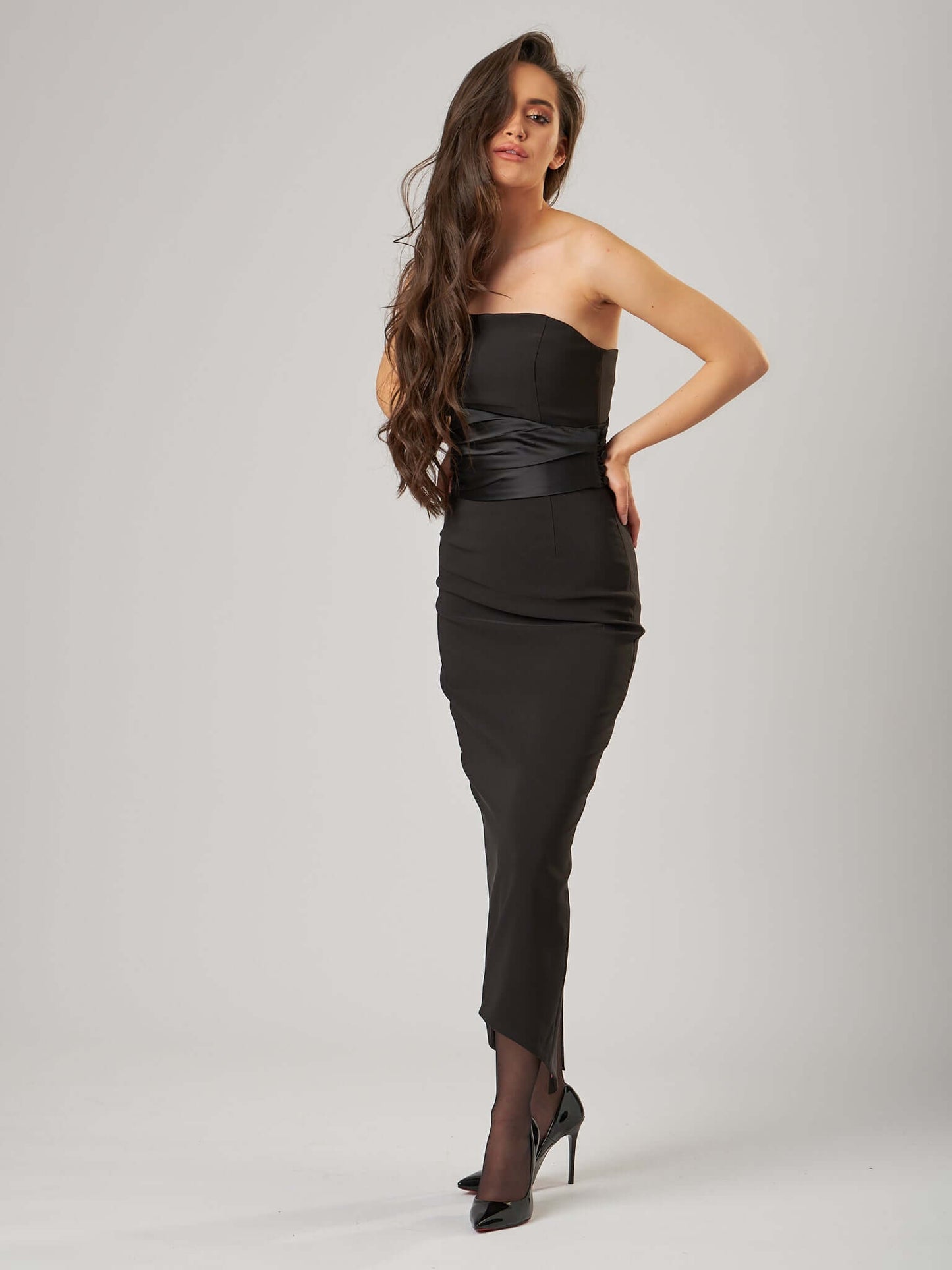 Closer to Love Midi Dress with Detachable Belt by Tia Dorraine Women's Luxury Fashion Designer Clothing Brand
