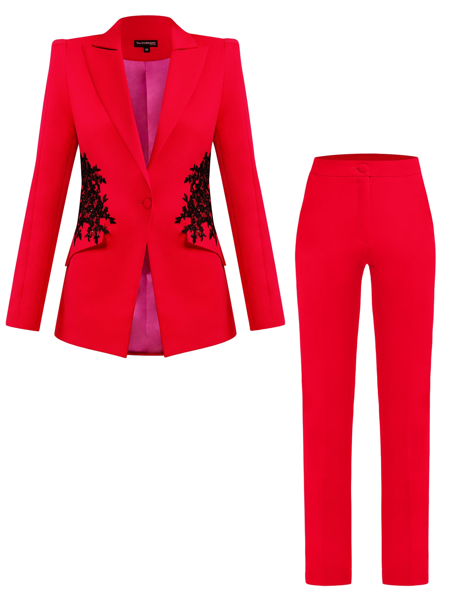 Fantasy Tailored Suit with Embroidery - Red by Tia Dorraine Women's Luxury Fashion Designer Clothing Brand