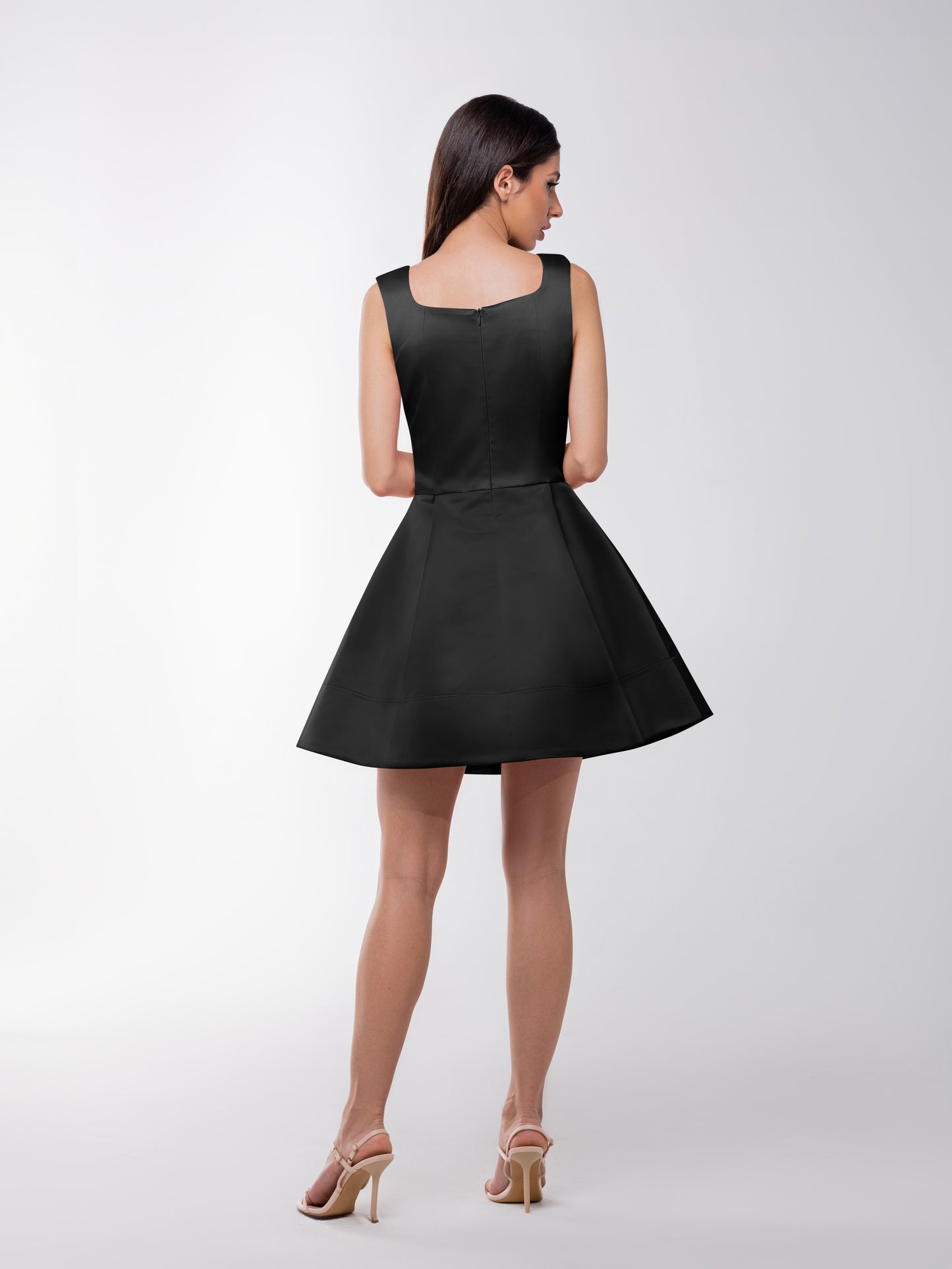 Sweet Love Flared Satin Mini Dress - Black