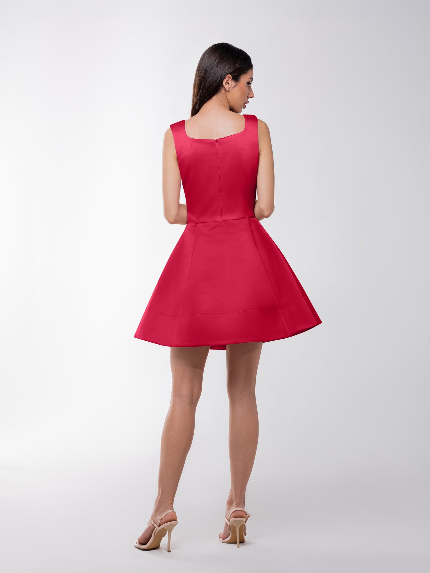 Sweet Love Flared Satin Mini Dress - Red