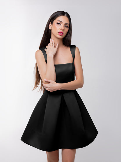 Sweet Love Flared Satin Mini Dress - Black