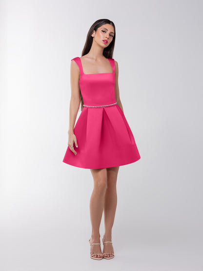 Sweet Love Flared Satin Mini Dress - Hot Pink