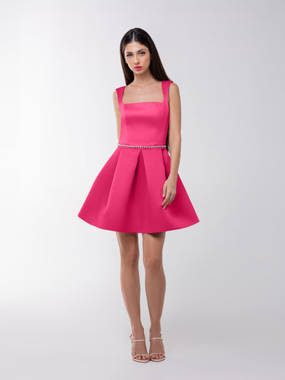 Sweet Love Flared Satin Mini Dress - Hot Pink