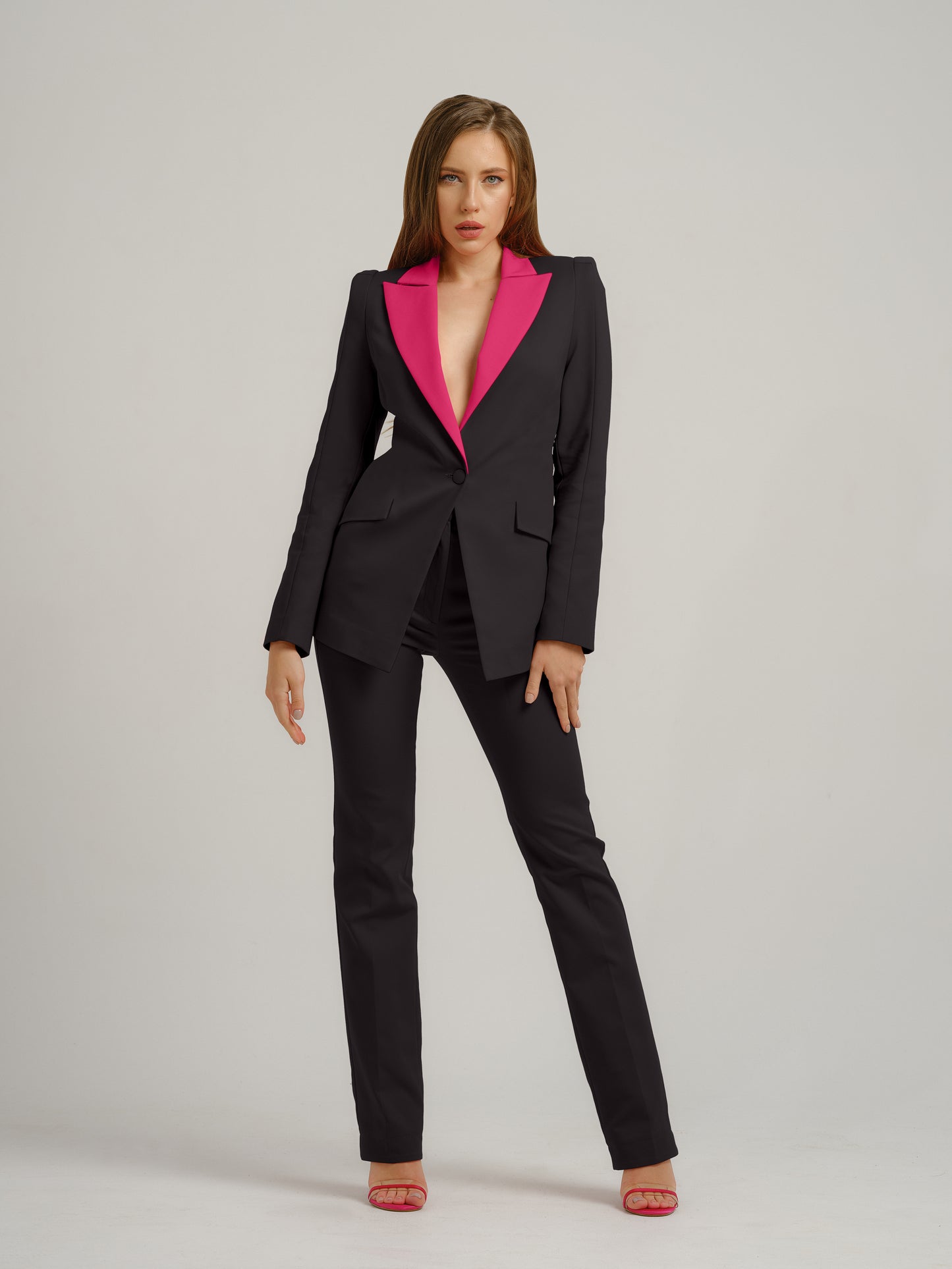 Illusion Classic Tailored Suit - Black & Pink