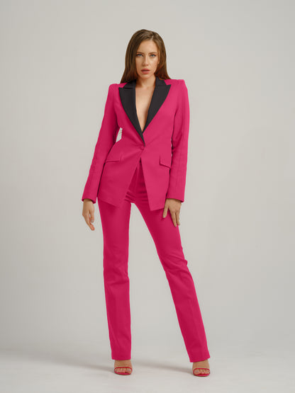 Illusion Straight-Leg Slim Trousers - Hot Pink