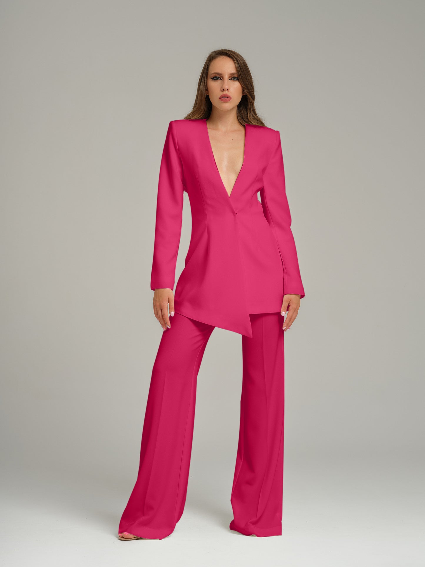 Rare Pearl Power Suit with Bow Belt - Hot Pink