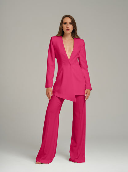 Rare Pearl Blazer With Bow Belt - Hot Pink