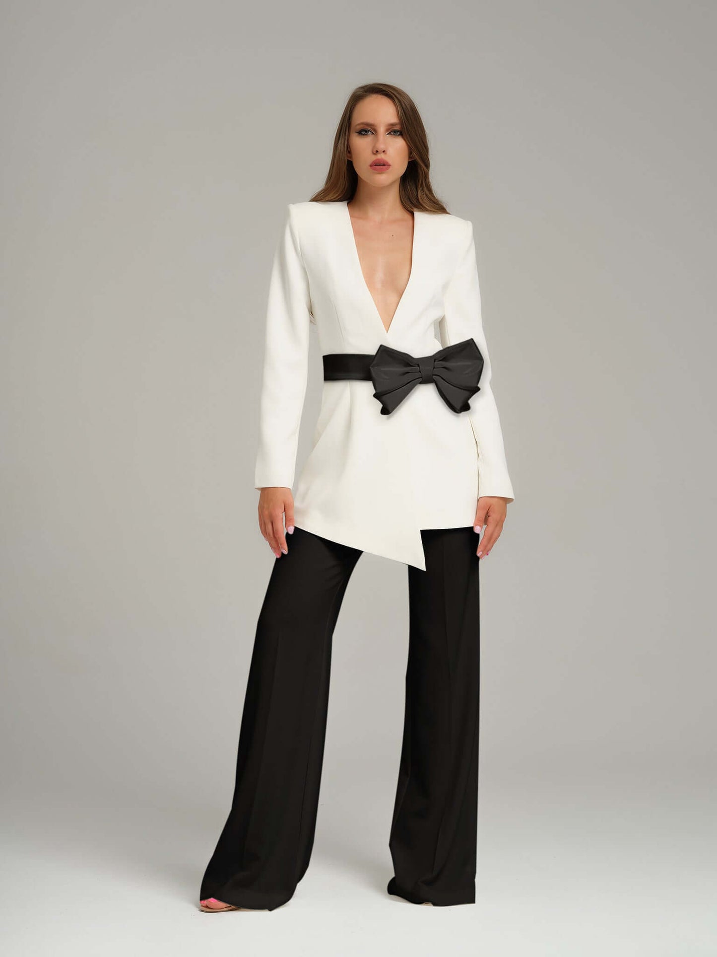 Rare Pearl Power Suit with Bow Belt - Black & White