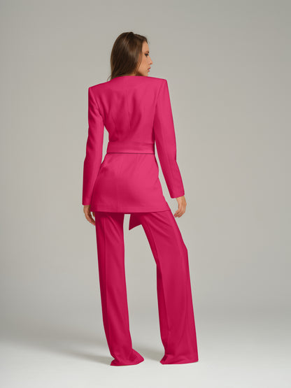 Rare Pearl Power Suit with Bow Belt - Hot Pink