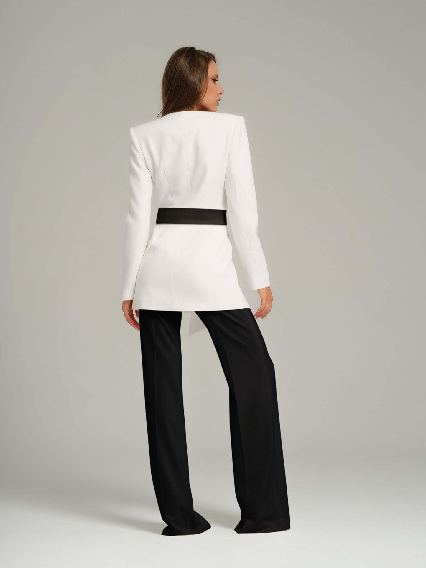 Rare Pearl Power Suit with Bow Belt - Black & White