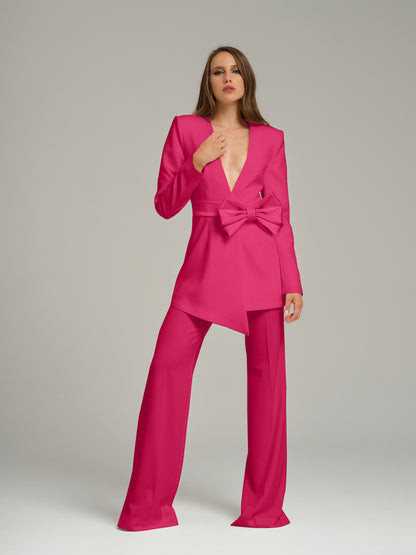 Rare Pearl Power Suit with Bow Belt - Hot Pink