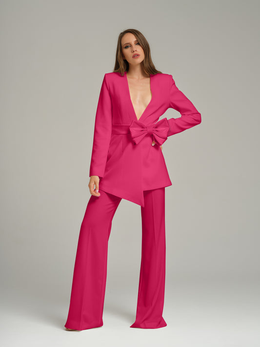 Rare Pearl Power Suit with Bow Belt - Hot Pink