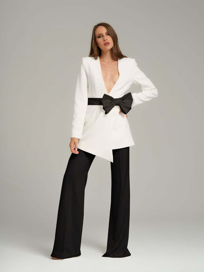 Rare Pearl Power Suit with Bow Belt - Black & White