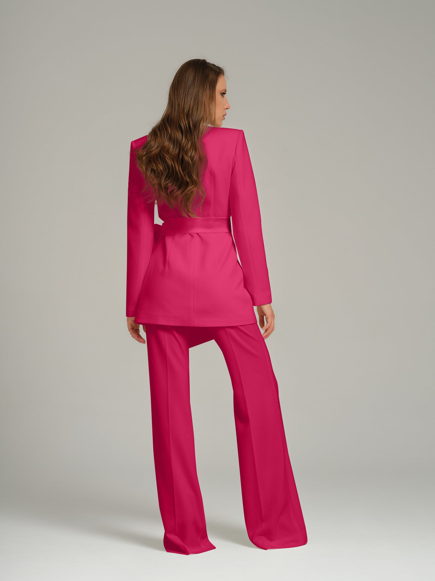 Rare Pearl Power Suit with Bow Belt - Hot Pink