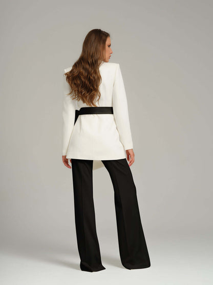 Rare Pearl Power Suit with Bow Belt - Black & White