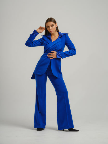 Royal Azure Cross-Wrap Statement Suit by Tia Dorraine Women's Luxury Fashion Designer Clothing Brand