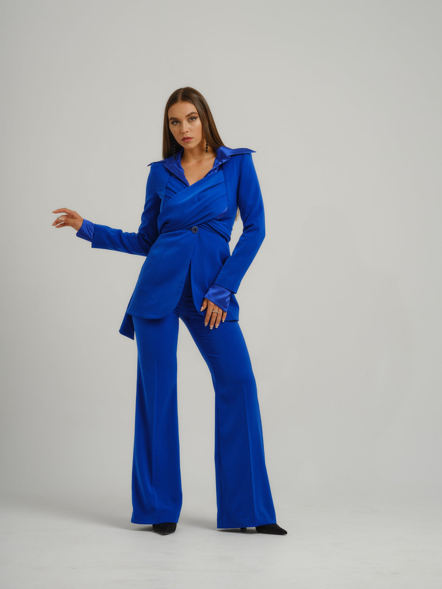 Royal Azure Cross-Wrap Statement Suit by Tia Dorraine Women's Luxury Fashion Designer Clothing Brand