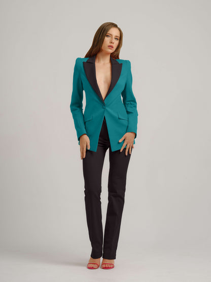 Illusion Classic Tailored Suit - Turquoise & Black by Tia Dorraine Women's Luxury Fashion Designer Clothing Brand