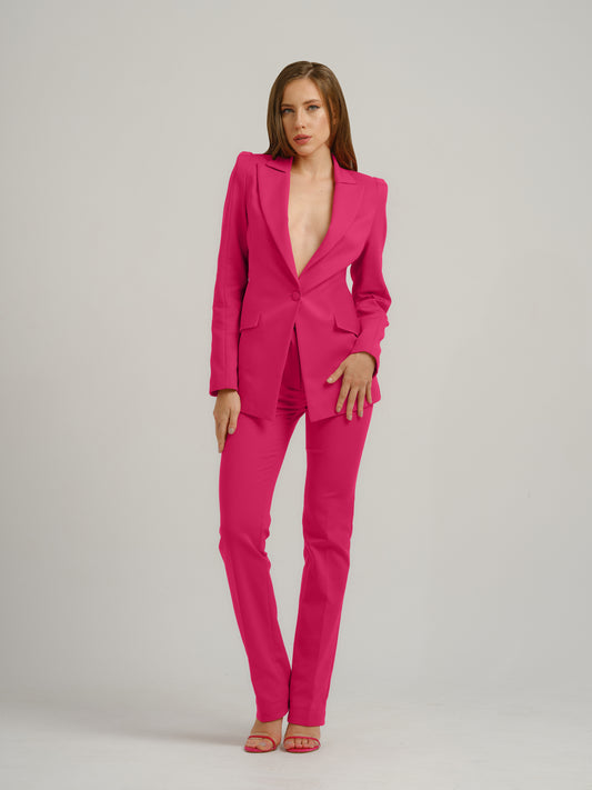 Illusion Straight-Leg Slim Trousers - Hot Pink