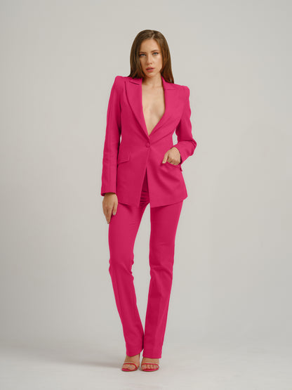 Illusion Straight-Leg Slim Trousers - Hot Pink