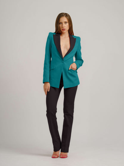 Illusion Classic Tailored Suit - Turquoise & Black by Tia Dorraine Women's Luxury Fashion Designer Clothing Brand