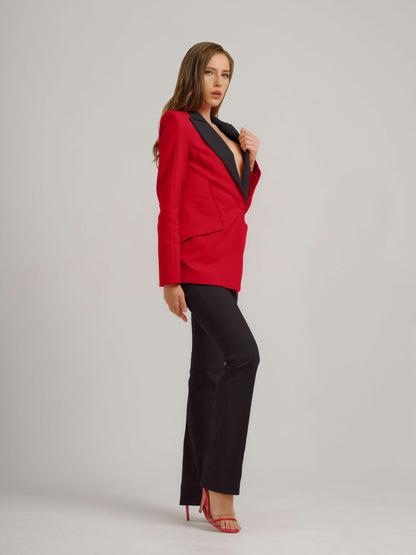 Illusion Classic Tailored Suit - Red & Black by Tia Dorraine Women's Luxury Fashion Designer Clothing Brand