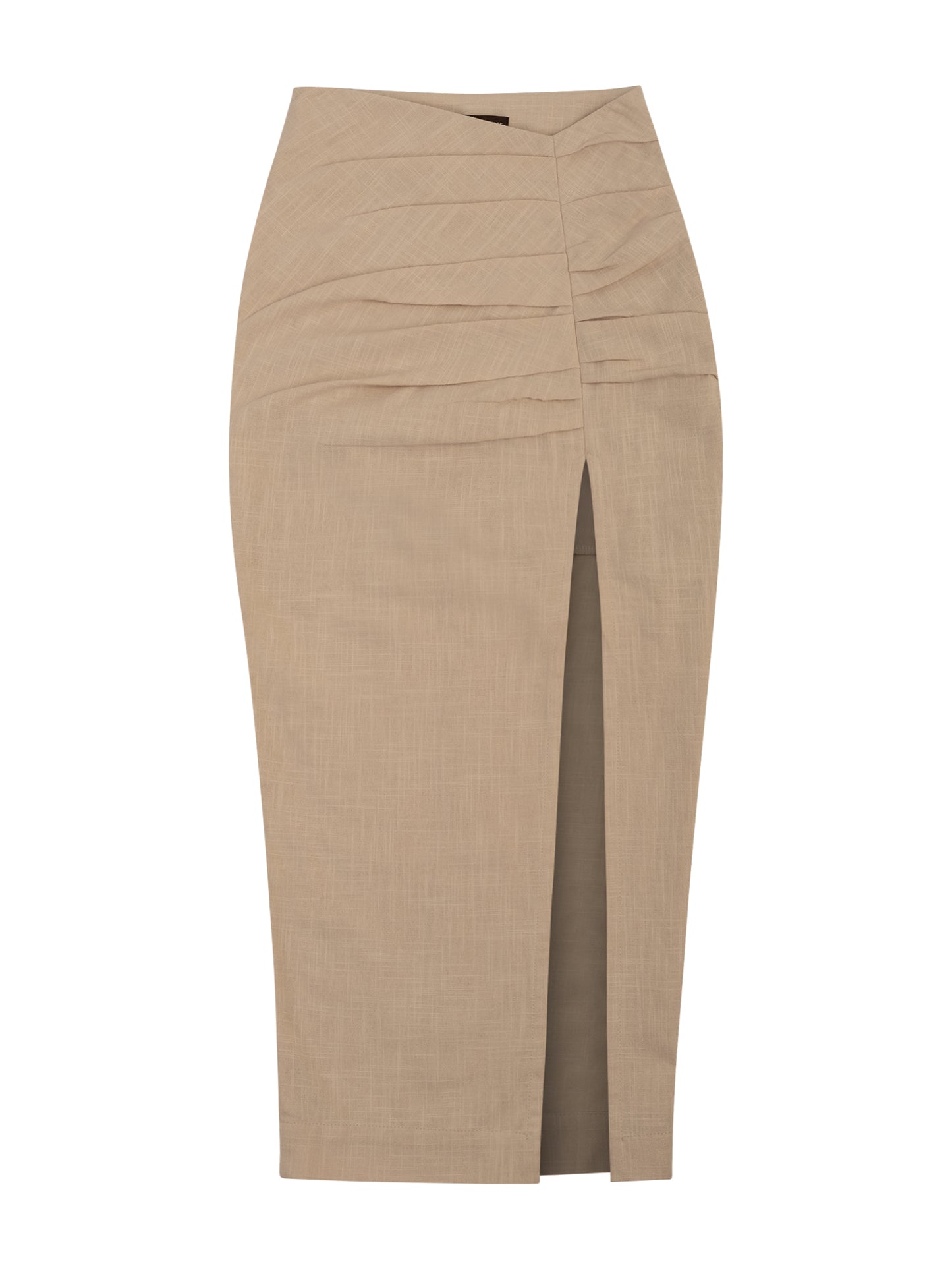 Asymmetrical Waistline Linen Midi Skirt - Beige