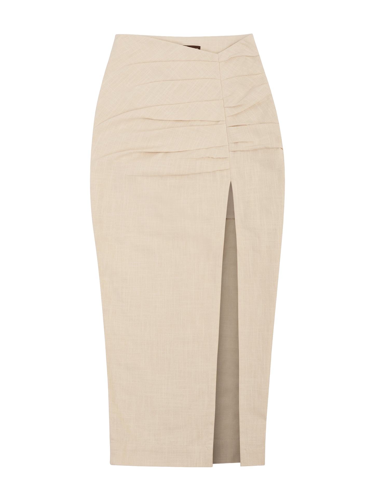 Asymmetrical Waistline Linen Midi Skirt - Beige