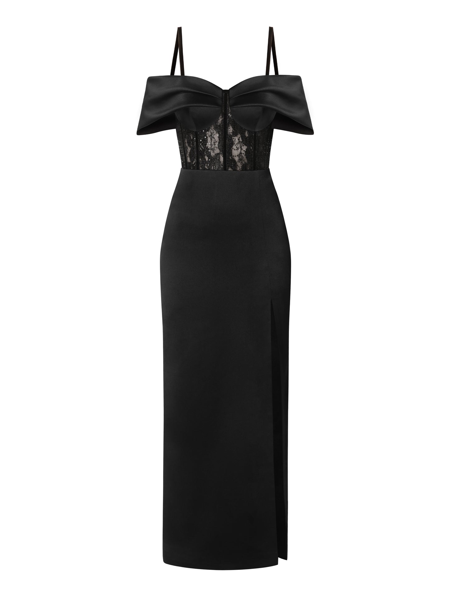Belle of the Ball Satin Maxi Dress with Lace Corset by Tia Dorraine Women's Luxury Fashion Designer Clothing Brand