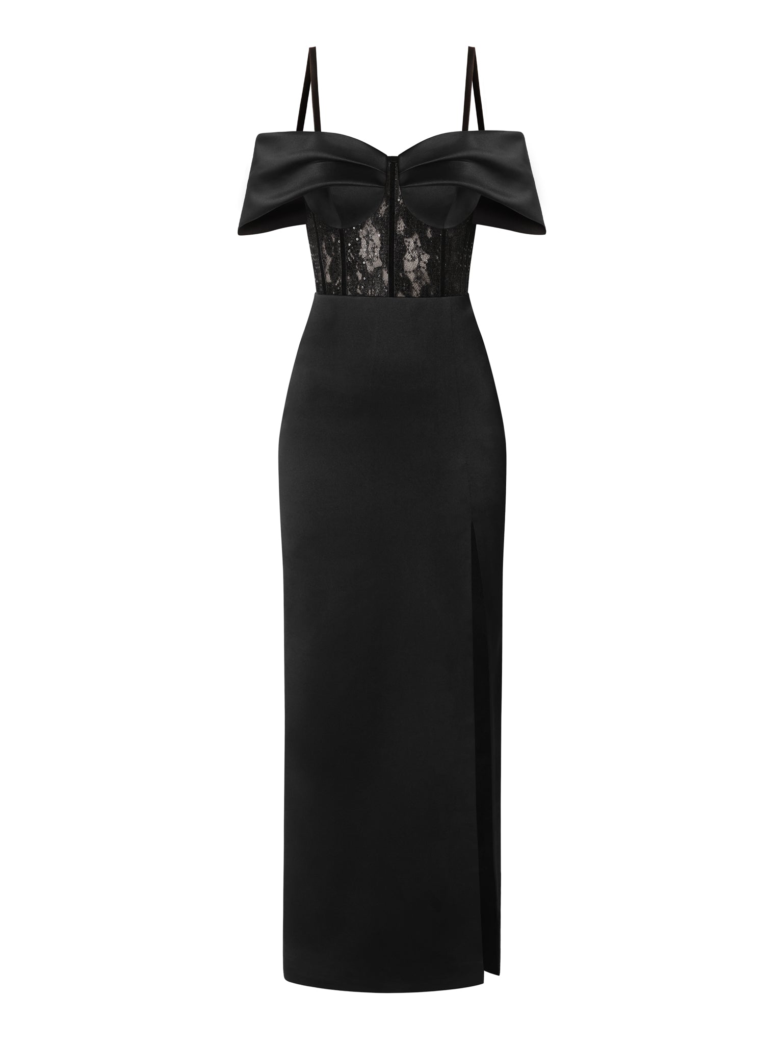 Belle of the Ball Satin Maxi Dress with Lace Corset by Tia Dorraine Women's Luxury Fashion Designer Clothing Brand