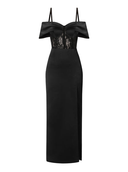 Belle of the Ball Satin Maxi Dress with Lace Corset by Tia Dorraine Women's Luxury Fashion Designer Clothing Brand
