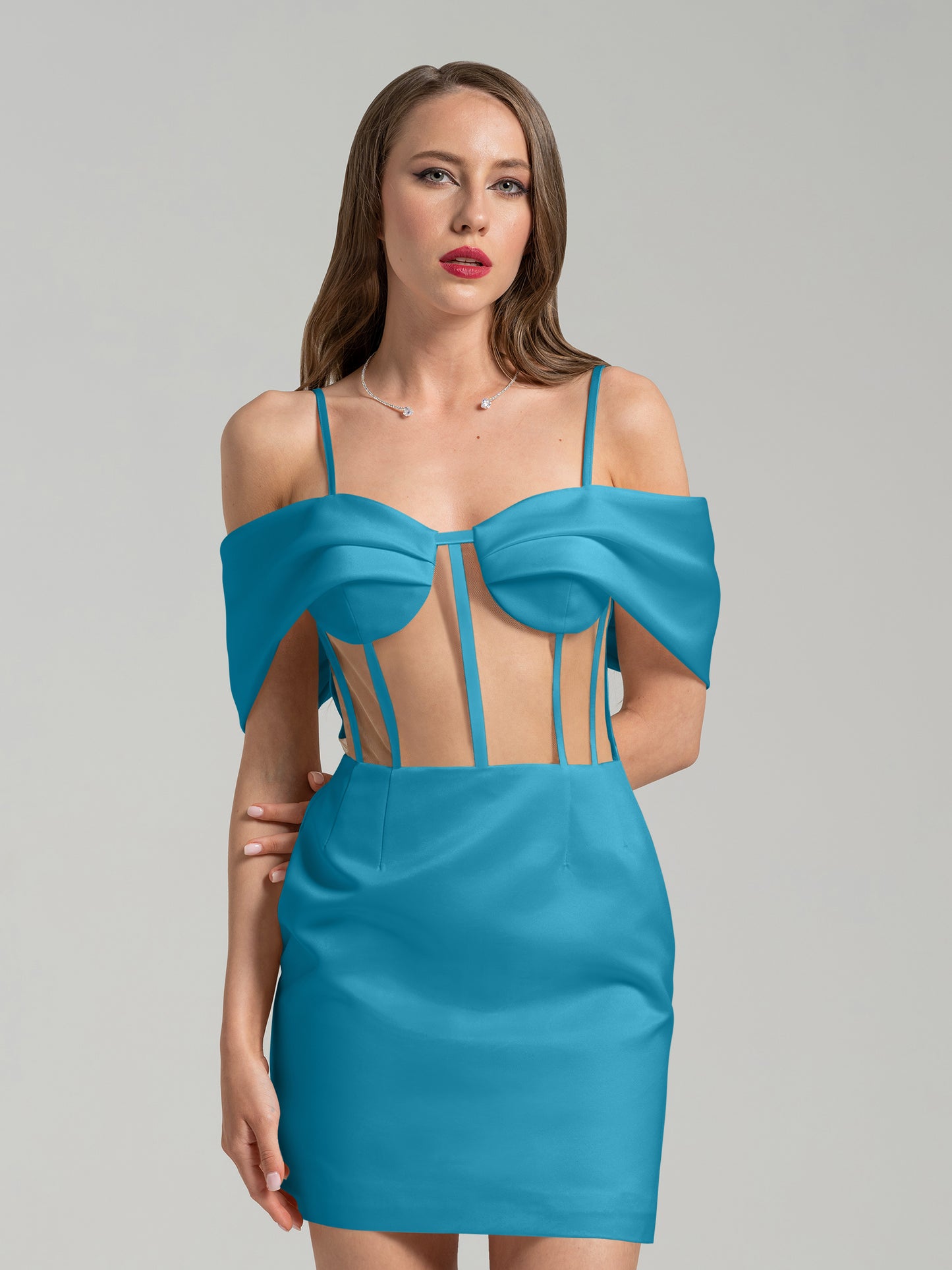 Belle of the Ball Satin Mini Dress - Capri Blue by Tia Dorraine Women's Luxury Fashion Designer Clothing Brand
