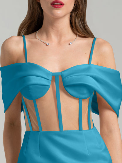 Belle of the Ball Satin Mini Dress - Capri Blue by Tia Dorraine Women's Luxury Fashion Designer Clothing Brand