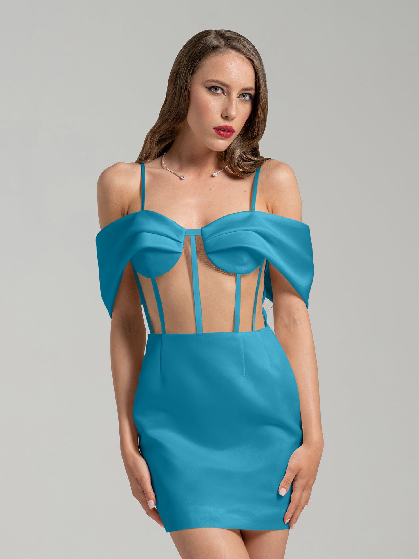Belle of the Ball Satin Mini Dress - Capri Blue by Tia Dorraine Women's Luxury Fashion Designer Clothing Brand