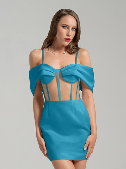 Belle of the Ball Satin Mini Dress - Capri Blue by Tia Dorraine Women's Luxury Fashion Designer Clothing Brand