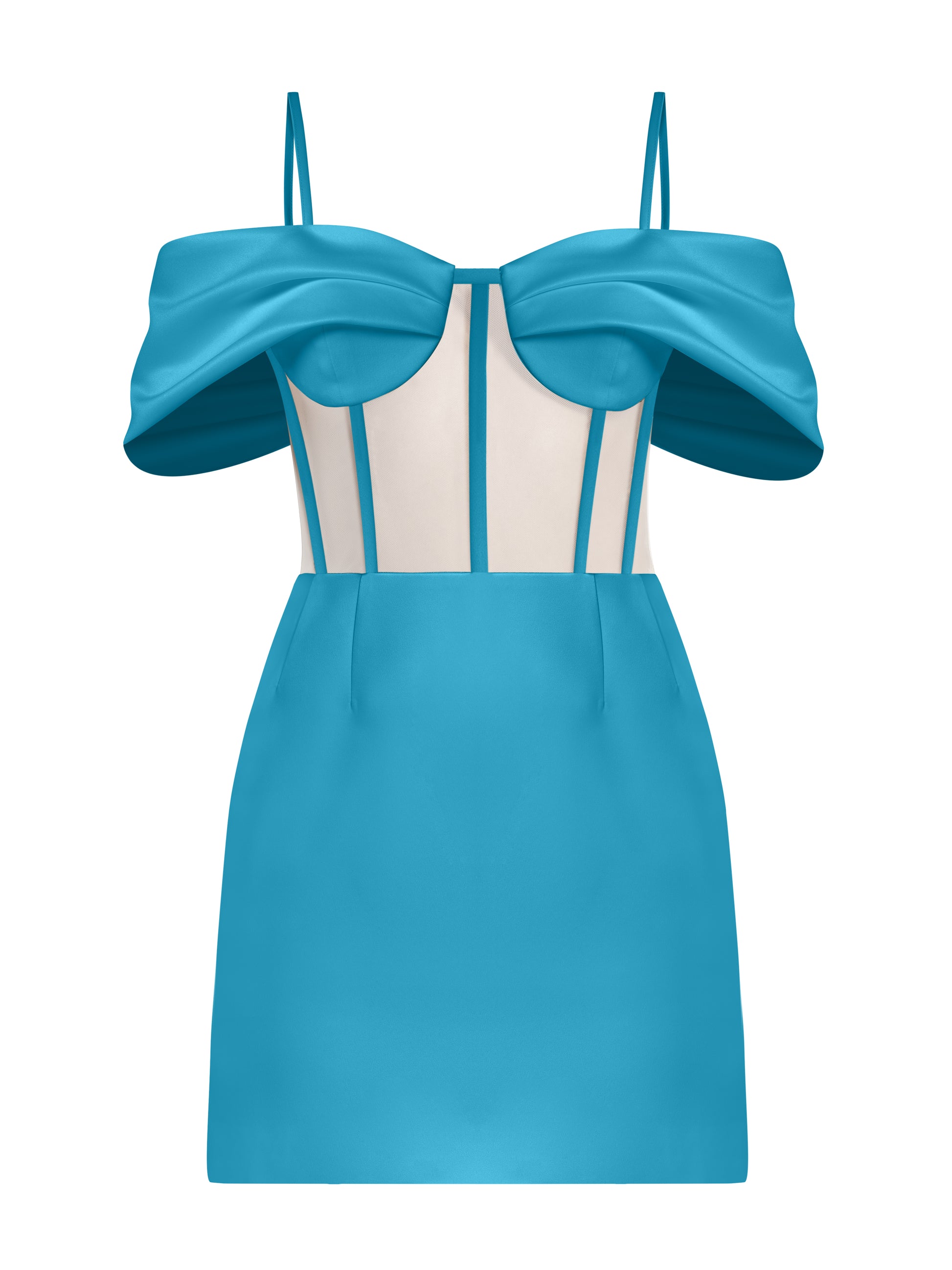Belle of the Ball Satin Mini Dress - Capri Blue by Tia Dorraine Women's Luxury Fashion Designer Clothing Brand